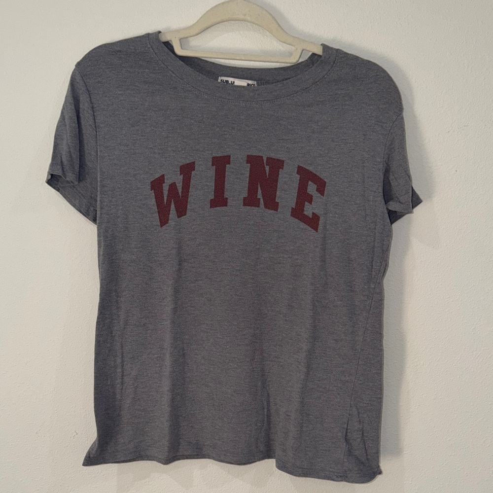 Sub_Urban Riot Gray Tee with Burgundy 'WINE' Graphic